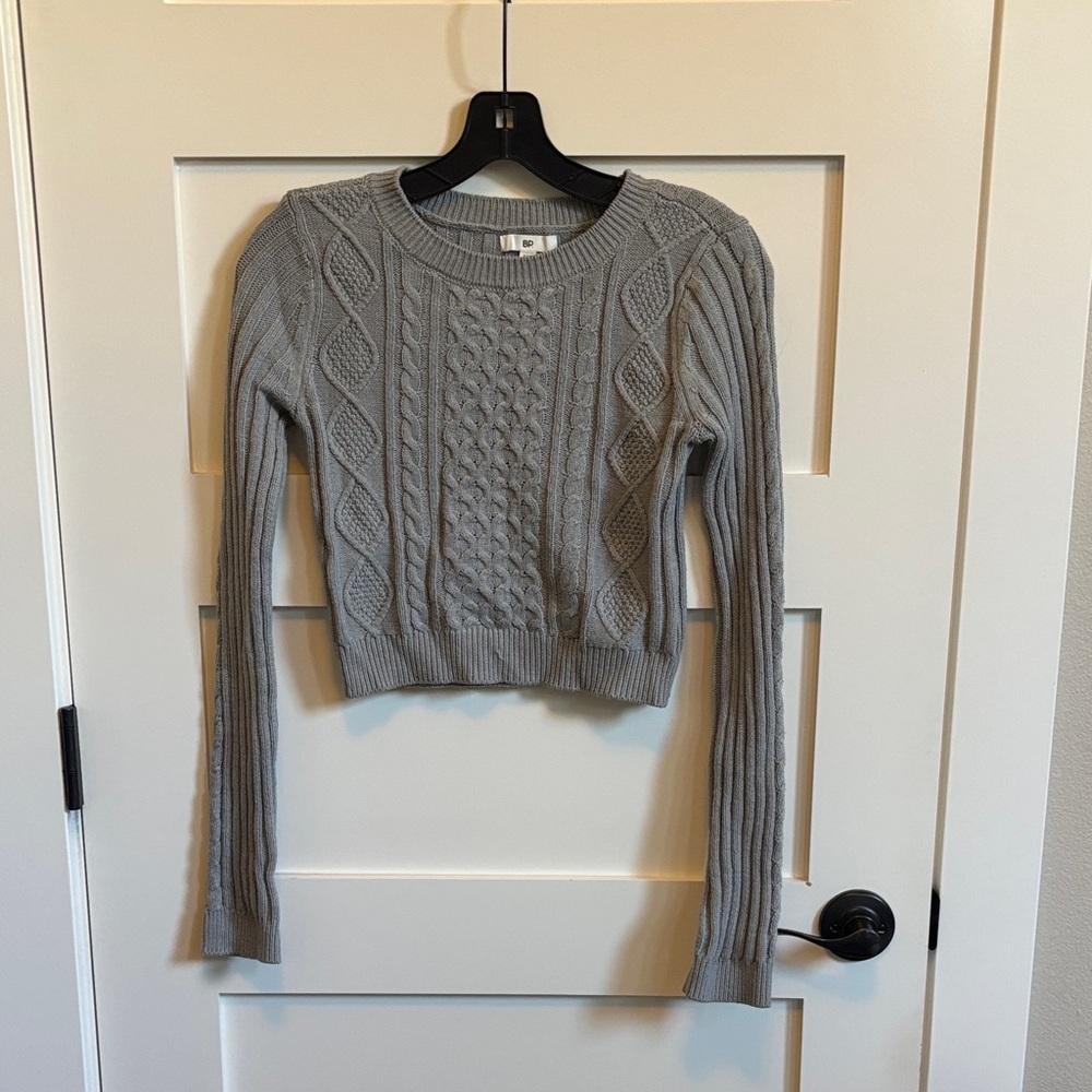BP Light Gray Cable Knit Crew Neck Sweater